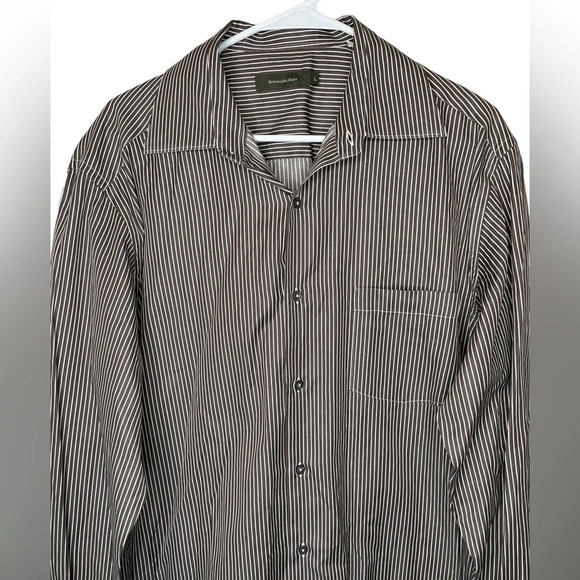 Ermenegildo Zegna Men's Long Sleeve Button Front Shirt Size Large Brown/White - Picture 3 of 5